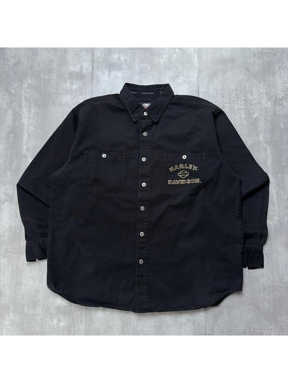Y2K Harley Davidson Grunge Biker Long Sleeve Button Up Shirt